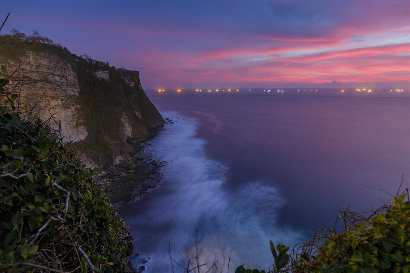Limestone cliffs on the southern coast of Bali with the Indian Ocean below